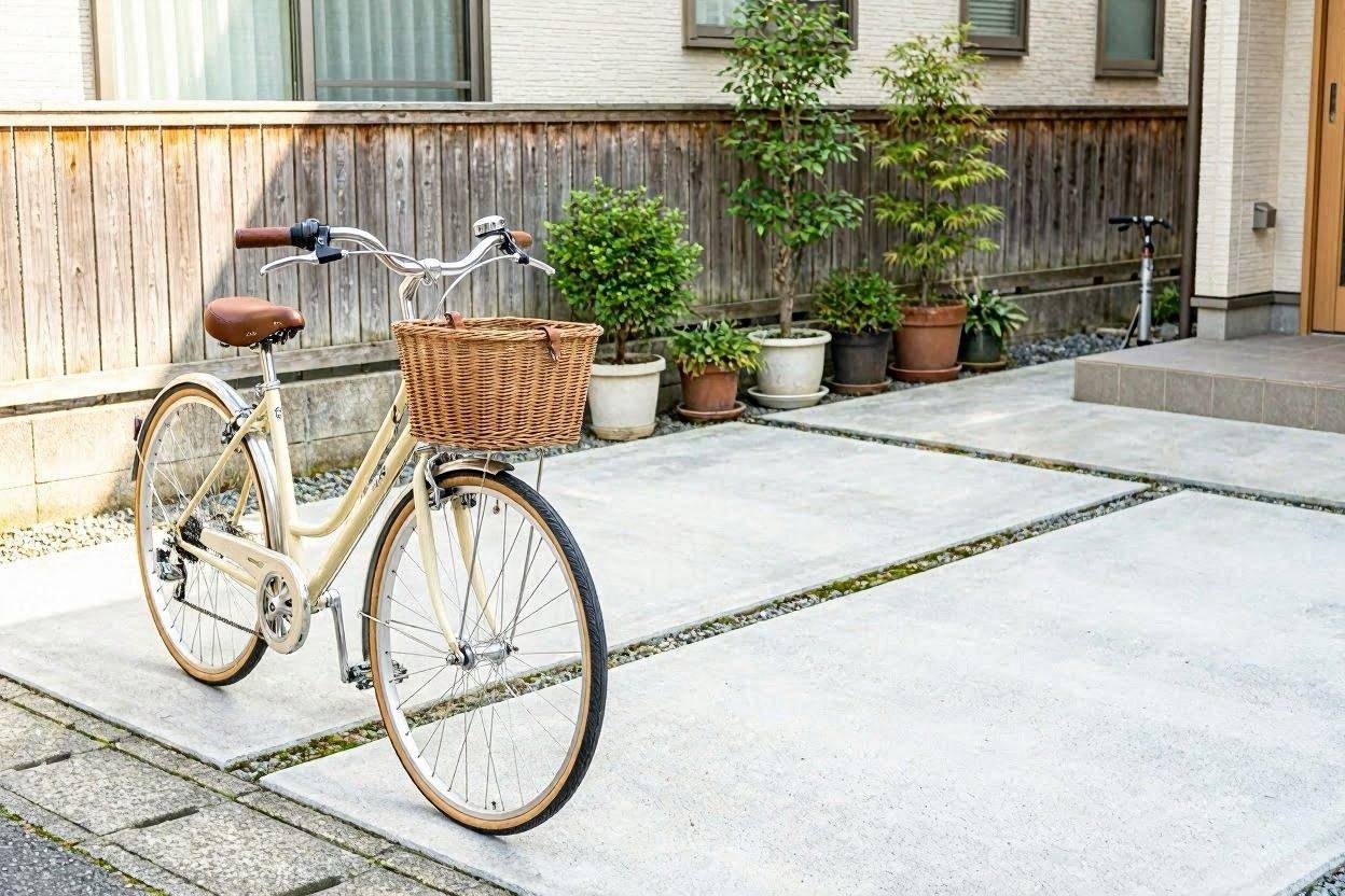 自宅の庭先に停められた自転車